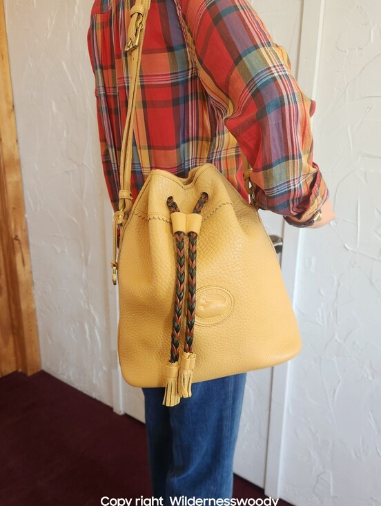 Dooney & Bourke Handbags - Dooney & Bourke Vintage, Teton Drawstring Bag, solid Palomino Yellow PRICE FIRM!
